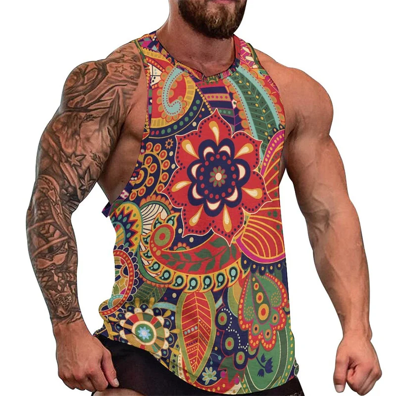 Camiseta sin mangas con estampado 3D de Harajuku, diseño de tótem espiritual de la religión india, camiseta sin mangas con gráfico de Paisley de la antigua Babilonia para hombre, chaleco de gimnasio