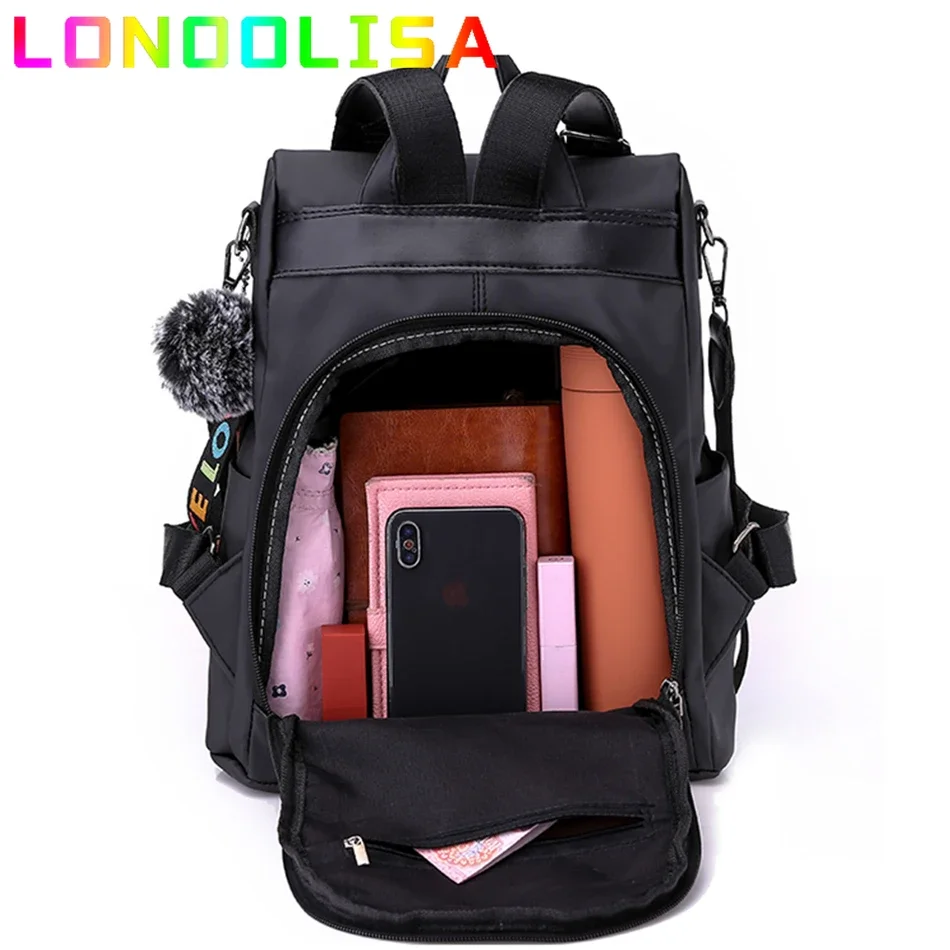 Waterproof Casual Women Backpack Purse Anti-theft Oxford Rucksack Mochila Hairball Tassel School Shoulder Bag for Teenagers Girl