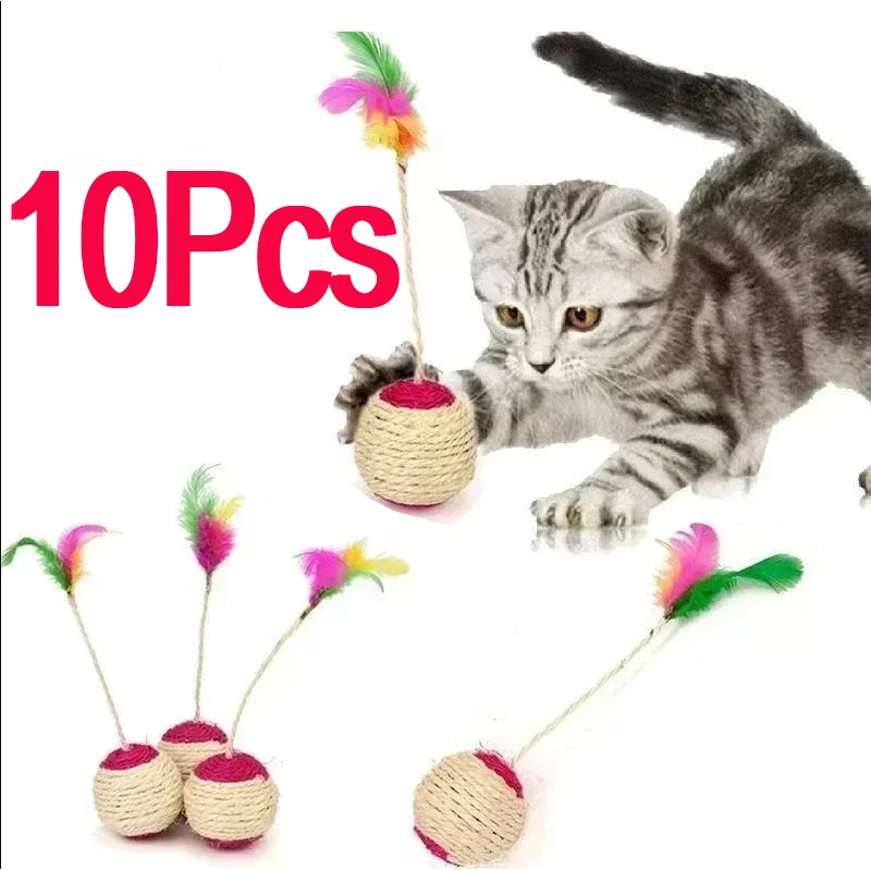 1/3/510Pc Cat Toy Sisal Scratching Ball Training Interactive Toy for Kitten Pet Cat Supplies Feather Toy  Cat Toys Interactive