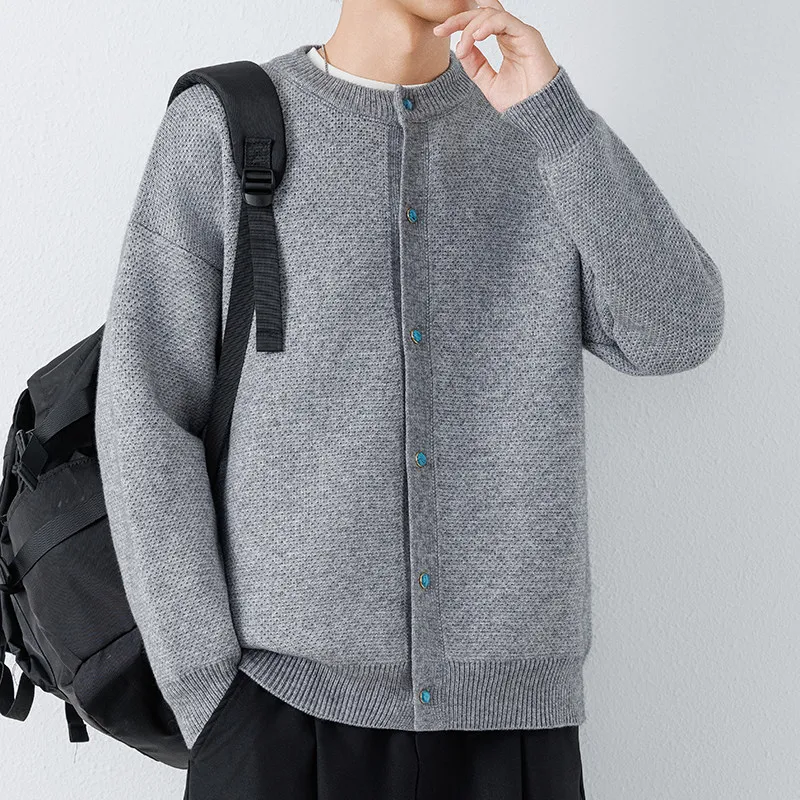 

High Quali Knitted Cardigan Sweater Men's Faion Casual Versatile Premium Yarn Top Autumn Pure Color Long Sve round Ne