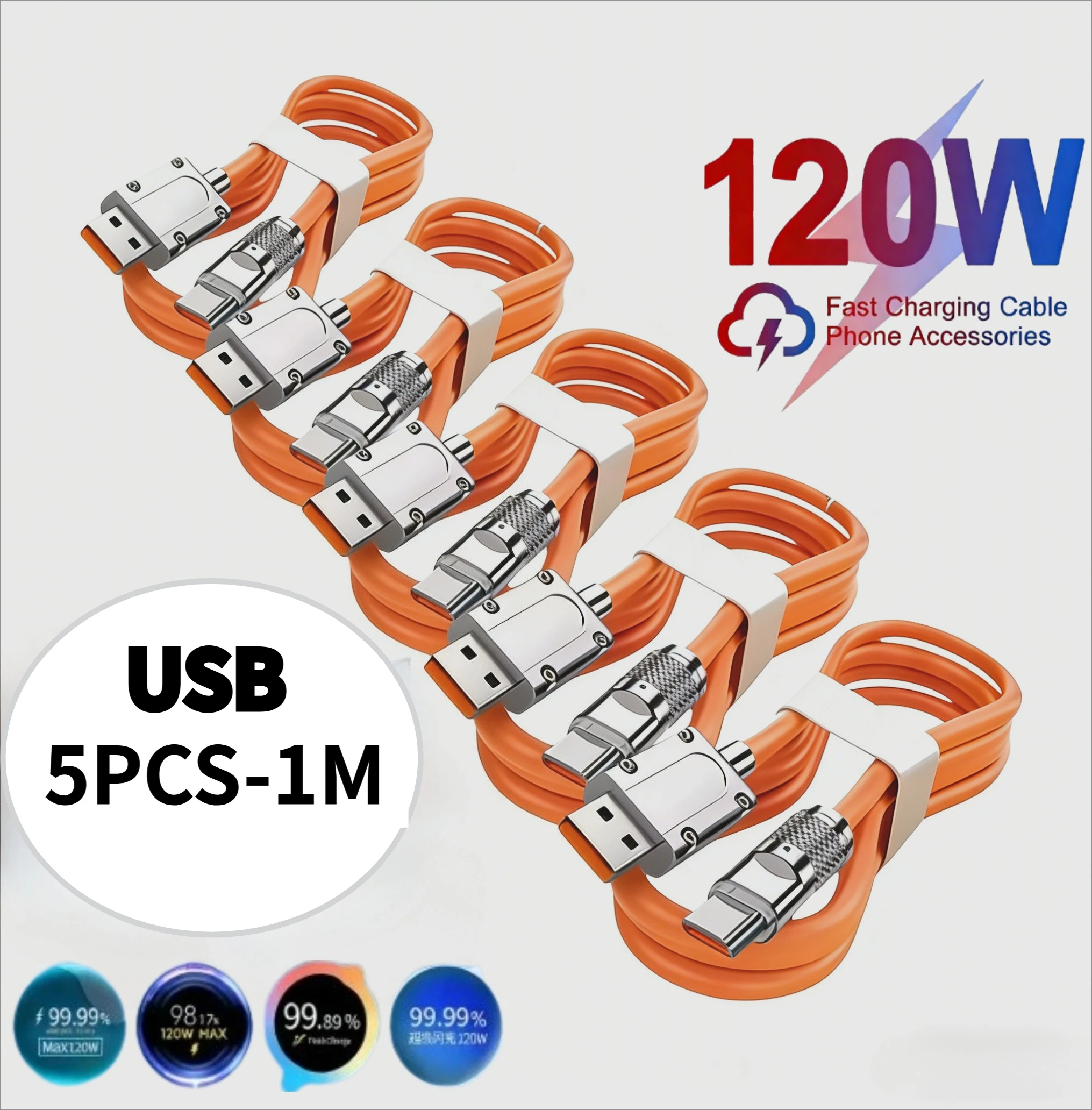 120W Super Fast Charge Type-C Liquid Silicone Cable Quick Charge USB C Lines For Xiaomi Huawei Samsung USB Phone Data Wire 5PCS
