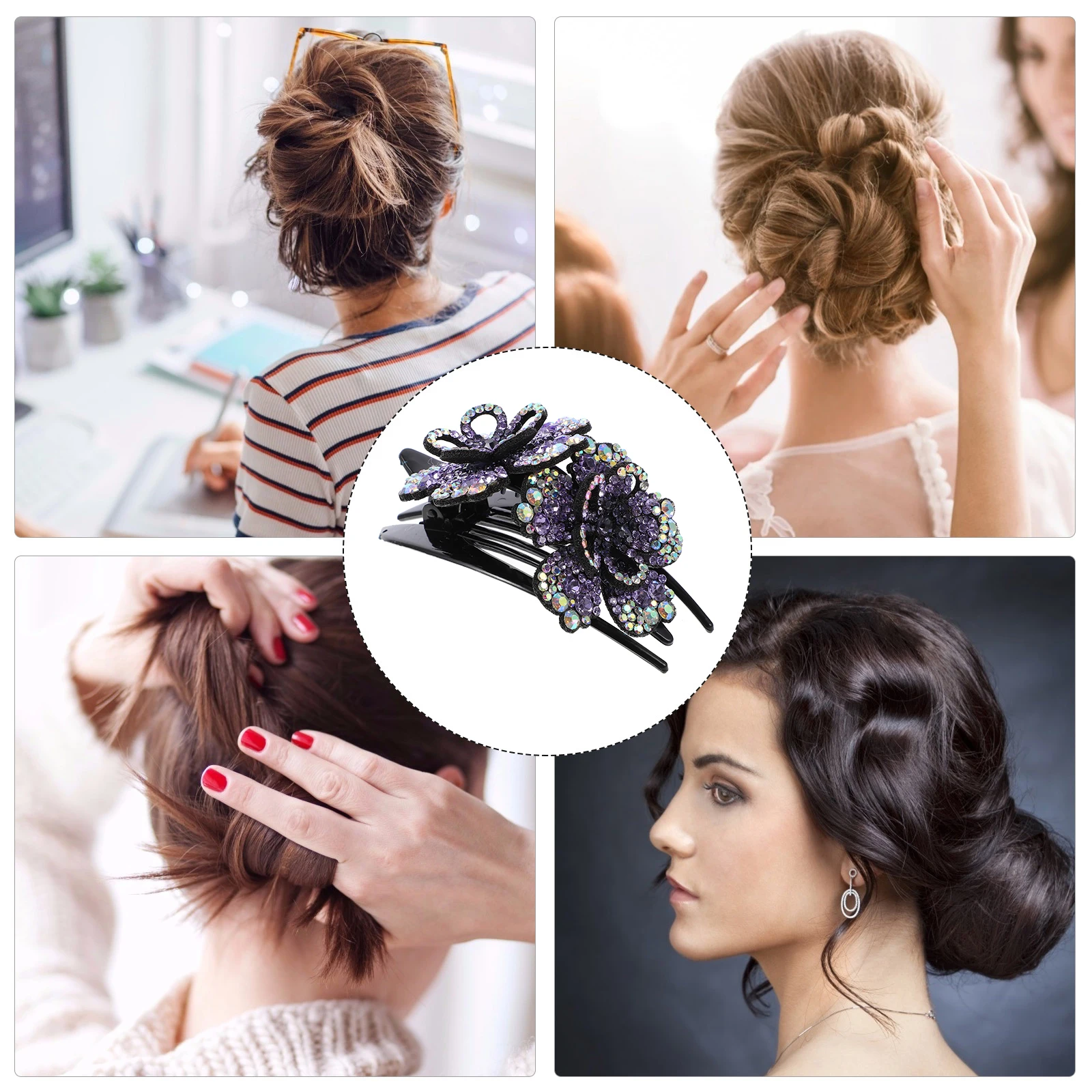 

Elegant Hair Barrettes Rhinestone Bun Decorate Resin Bottom Hairpins Strong Material Perfect Medium Thick Hair Everyday Wear
