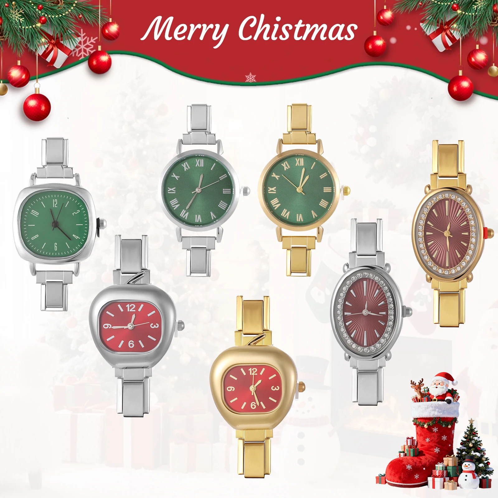 Fashion Women Men's Watch Elastic Bracelets High Quality Stainless Steel Red Green Oval Watch Head Bracelets For Christmas Gifts