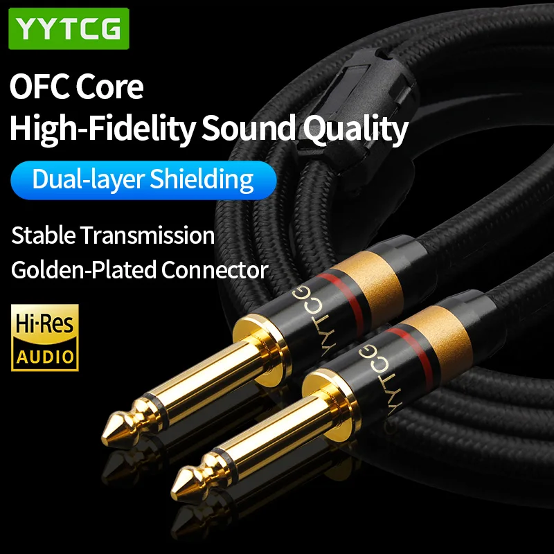 YYTCG High Purity OFC 6.5mm TS Male to Male Guitar Cable, Noise Reduction for Keyboard, Mixer and Amplifier