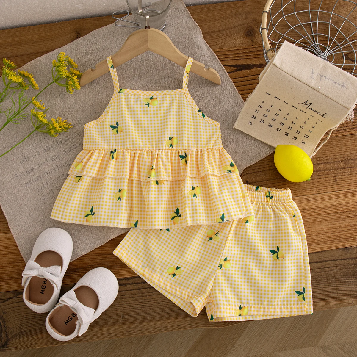 Summer New Plaid Sling Baby Girl Set Sweet Printed Children'S Clothing (6 Months -3 Years Old)