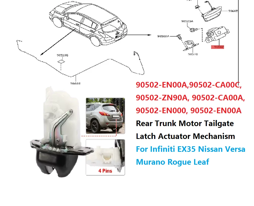 90502-EN00A 90502-CA00C Rear Trunk Lid Latch Actuator Back Door Lock Assy For Nissan Rogue Leaf Versa Murano EX35 90502-EN000