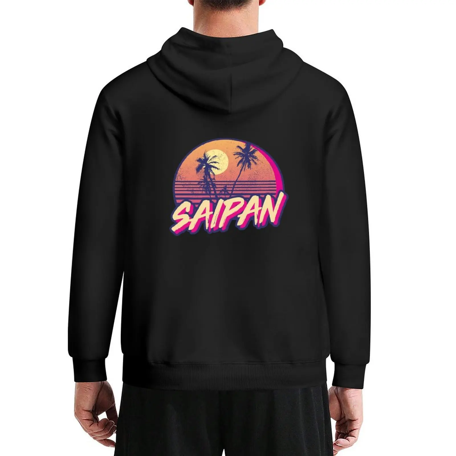 

Retro Saipan Sunset Beach Graphic Hoodie korean style clothes autumn clothes mens clothes men's clothing tracksuit men