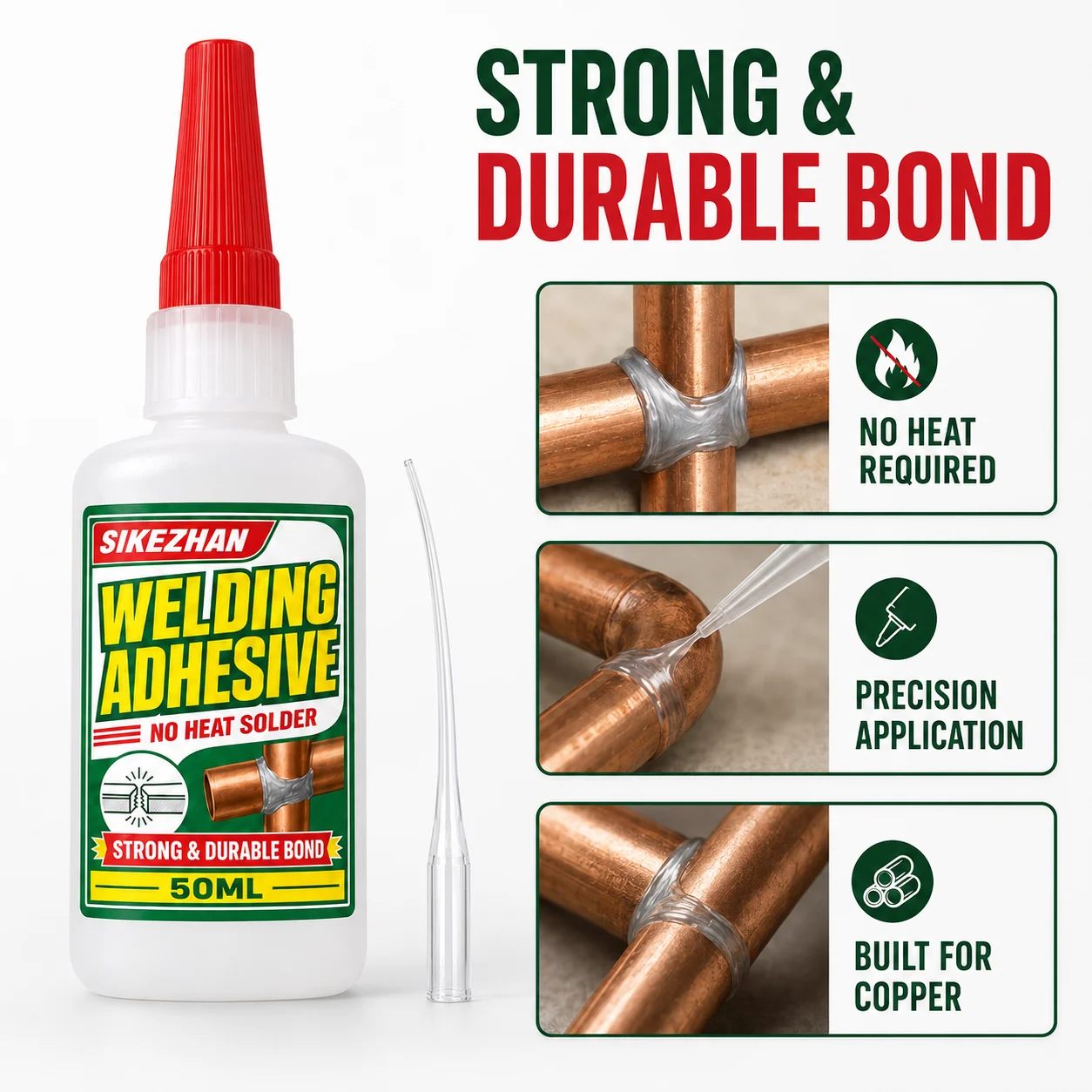 SIKEZHAN 50ml No Heat Liquid Solder Welding Adhesive for Metal Brass Pipe Instant Leak Proof Seal Plumbing HVAC Fast Fix Glue