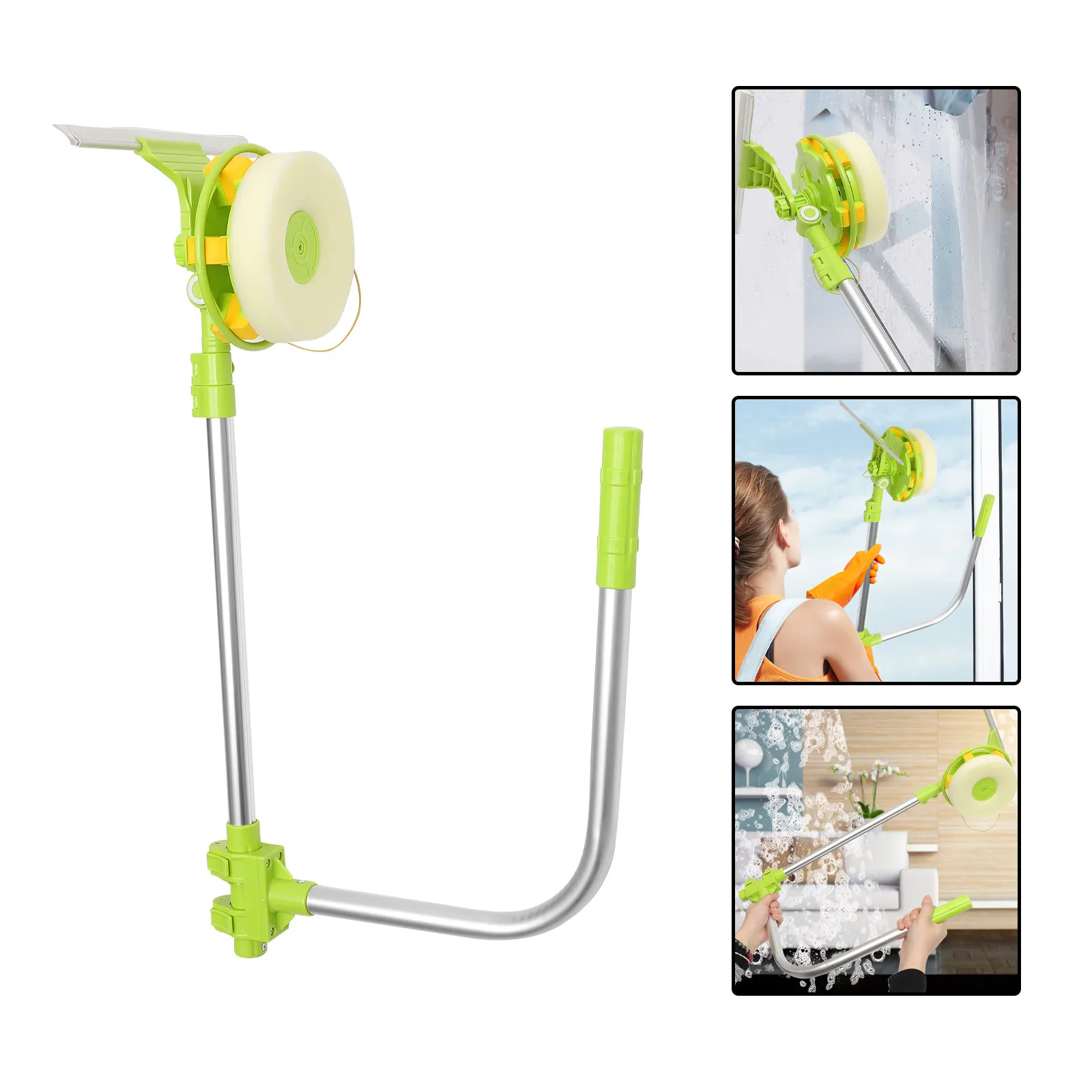 

Телескопический очиститель окон, скребок для стекол, для использования внутри помещений, с вращающейся губчатой насадкой, без разводов, набор для чистки окон