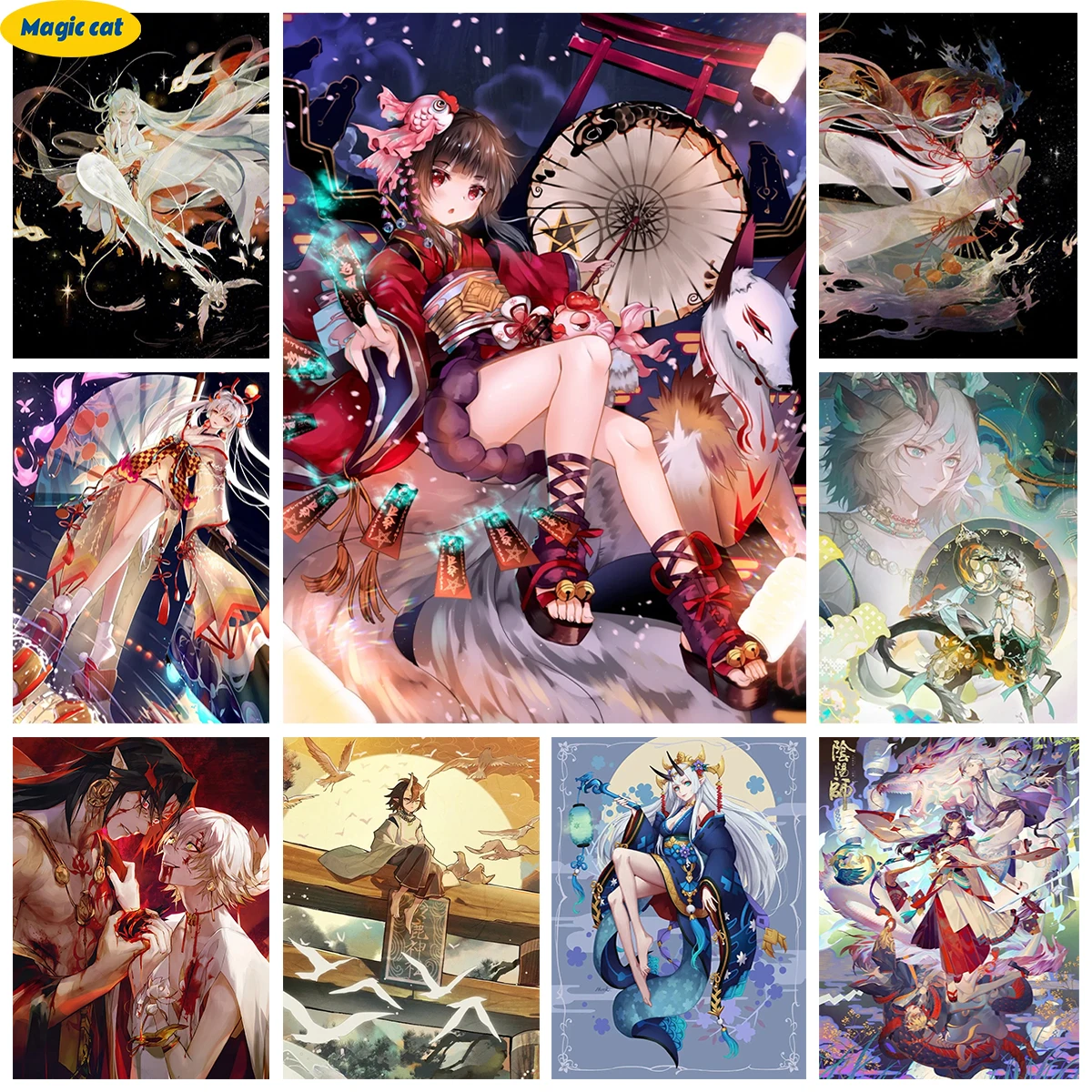 

Japanese Monster 5D Diamond Painting Onmyoji Character Portrait Diy Diamond Embroidery Cross Stitch Game Poster Home Wall Decor