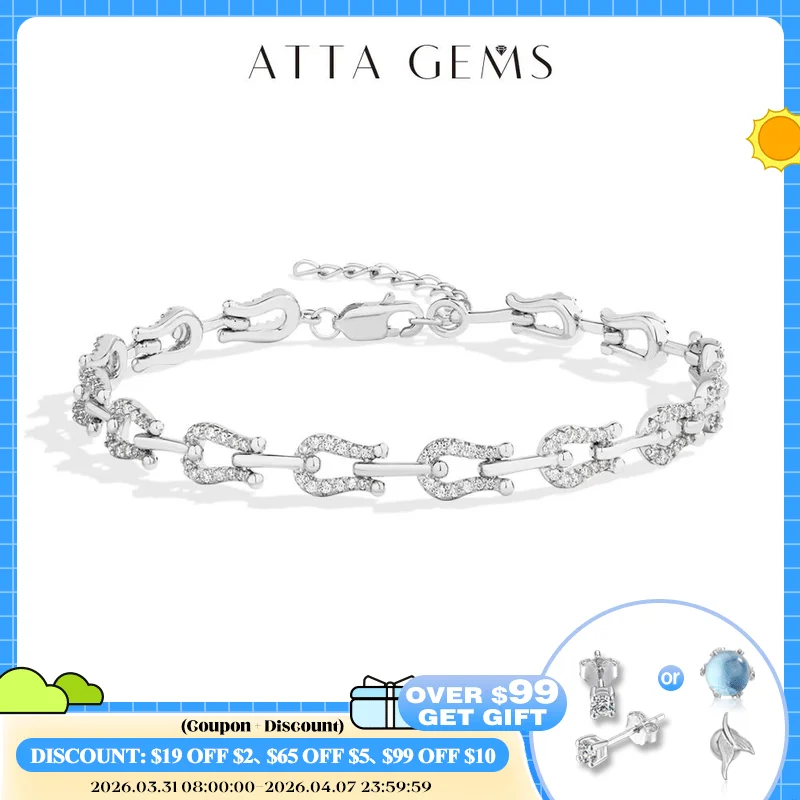 

ATTAGEMS New Original Moissanite Women’s Bracelets 925 Sterling Silver Adjustable Horseshoe Bracelet NewYear Gift Party Jewelry