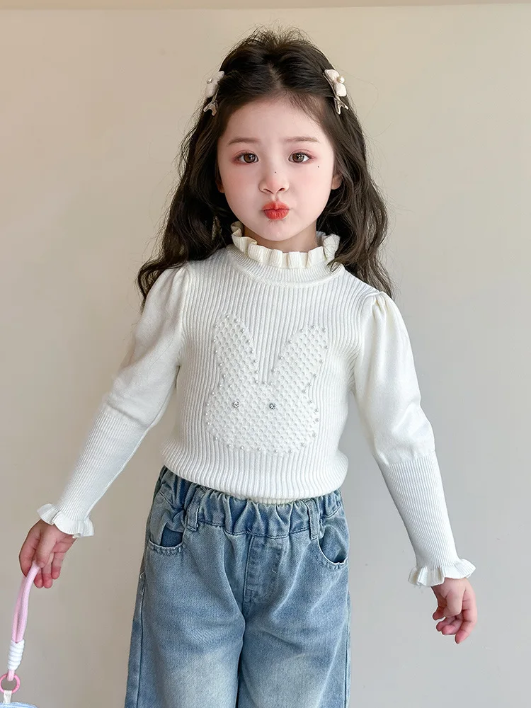 

Girls' Base Layer Turtleneck Sweater2025New Children's Pearl Knit Sweater for Girls, Long Sleeve Pullover Top for Babies