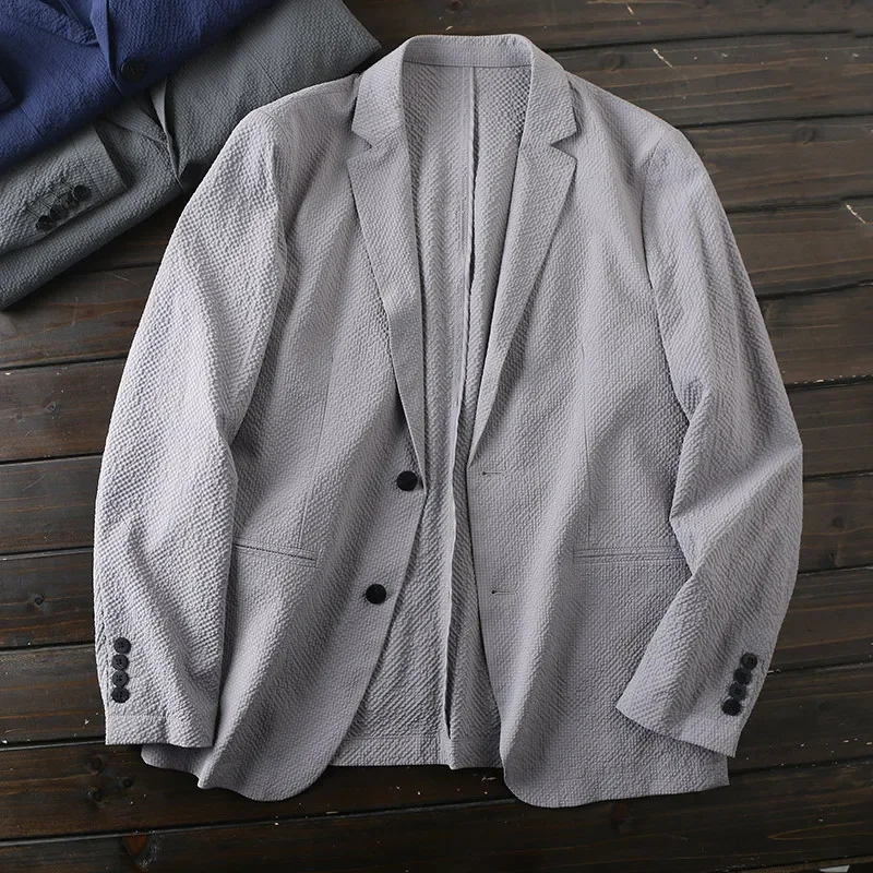 Italian light luxury high-end anti-wrinkle fabric! Spring and summer seersucker sunscreen small suit suit