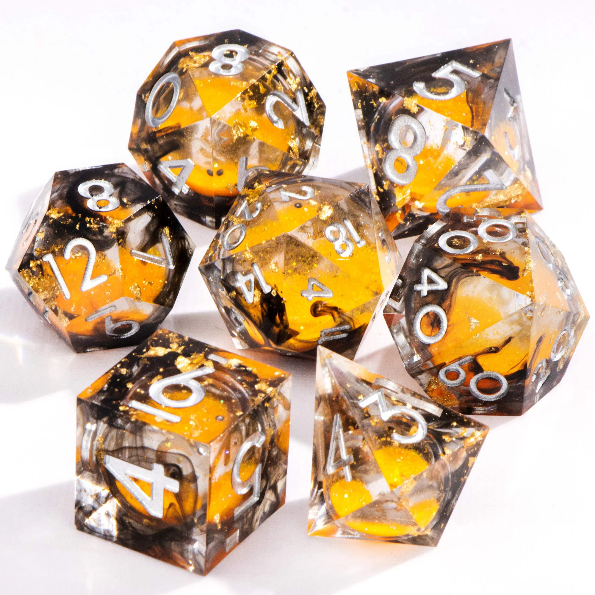 

Polyhedral Dice Set for Dungeons and Dragons, Galaxy RPG Dice Set, d d dice,Handmade Sequin Liquid Core DnD Sharp Edge Dice