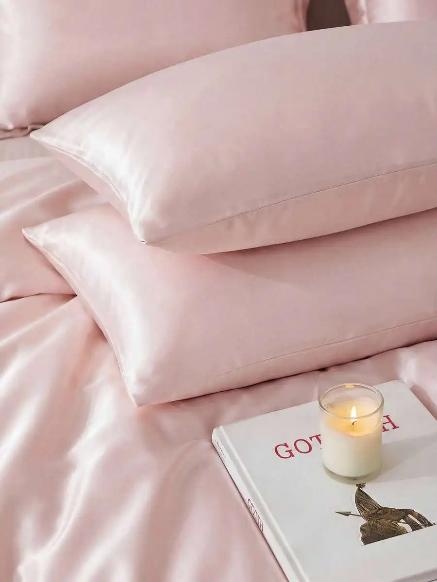 2pcs Satin Pillowcase Set, Soft & Breathable, Anti-Wrinkle, Gentle On Hair & Skin, Promotes Better Sleep. Envelope Closure, view 3