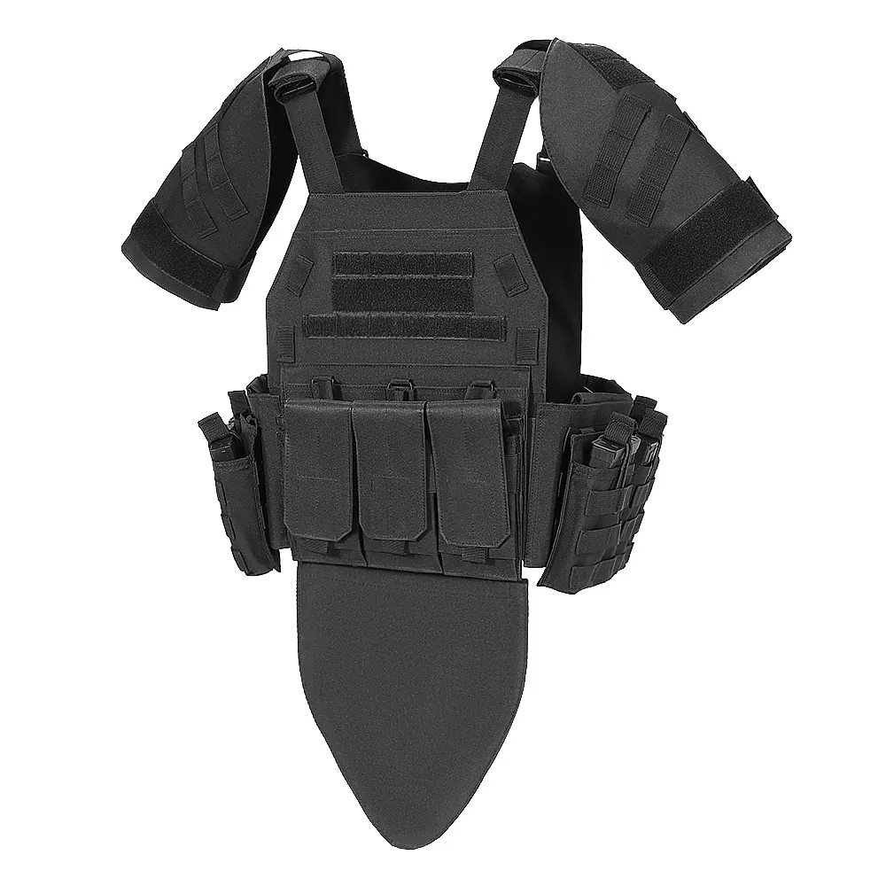 6094 Tactical Vest Set Airsoft Paintball Modular Plate Carrier Tac Vest with Shoulder Pads Crotch Protector Triple Mag Pouches