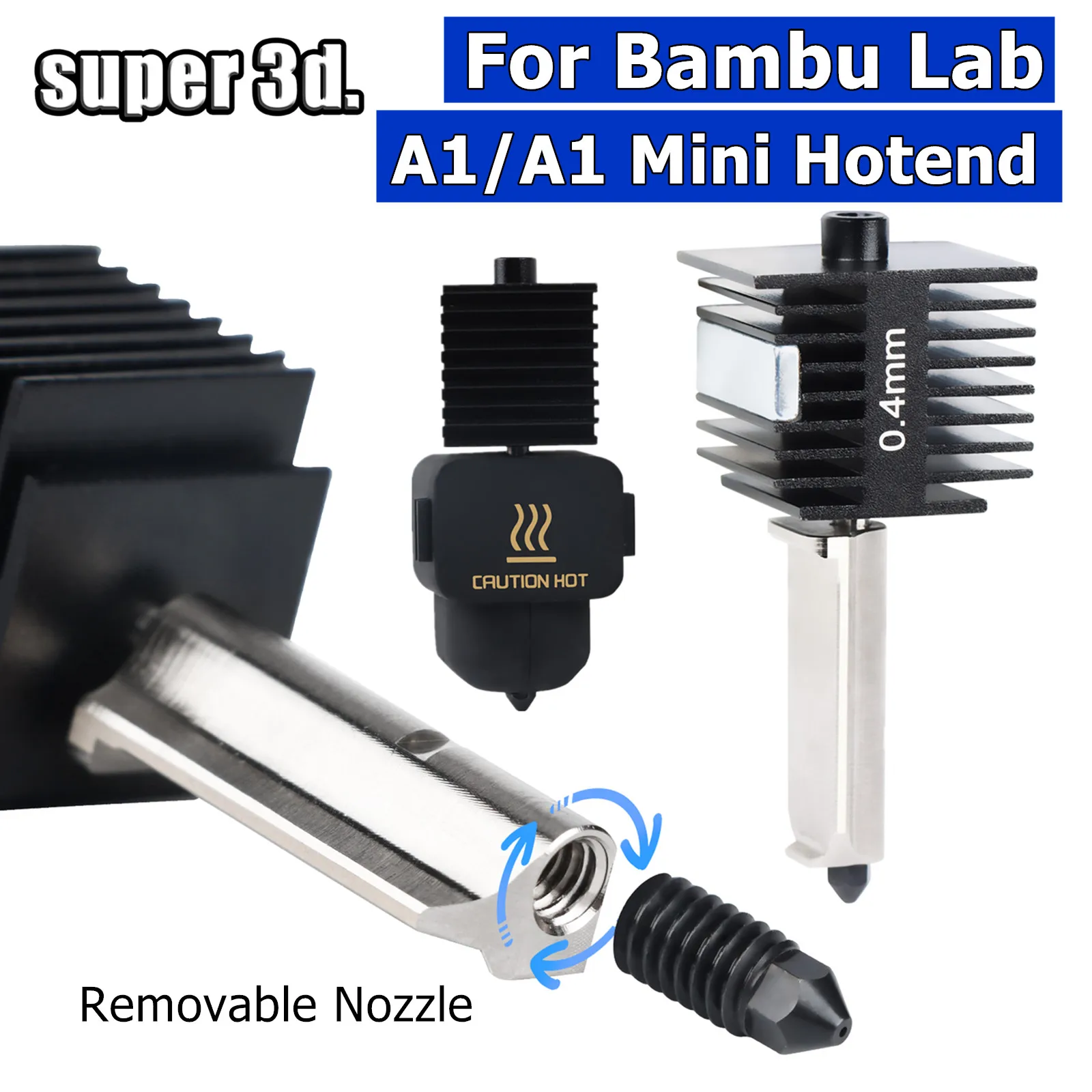 

Модернизированный комплект Hotend для Bambu Lab A1/ A1 Mini с соплом из закаленной стали 0,4 мм, силиконовая крышка Hotend для Bambulab a1 Mini Hotend