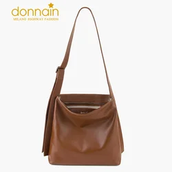 DONNAIN Full Grain Cowhide Leather Tote Bag For Women Zipper Commute Shoulder Bags Soft Unisex Crossbody Bag Large Capacity