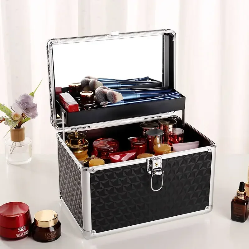 2024 Professional Makeup Box Aluminum Alloy Make Up Organizer Women Cosmetic Case with Mirror Travel Large Capacity Suitcase Bag