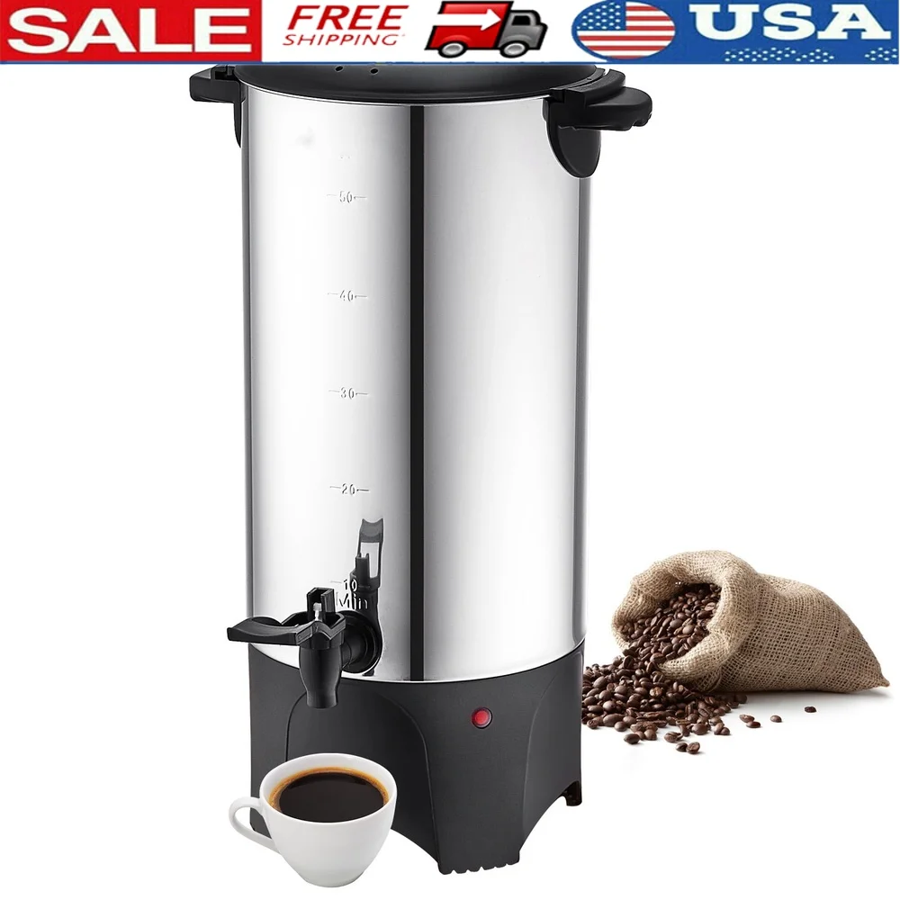

Commercial Coffee Urn 50 Cup Stainless Steel Fast Brew Dispenser with Detachable Power Cable Cool Touch Handles PP Filter