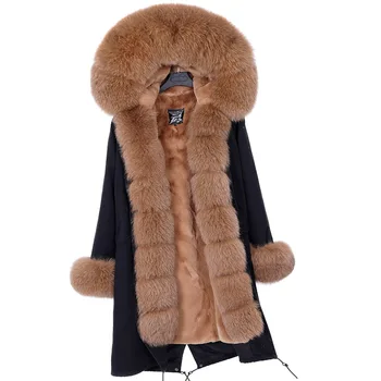 2024 MaoMaokong Inverno Nuovo Reale Naturale Collo di Pelliccia di Volpe Cappotto X-Lungo Stile Parka Cappotto Freddo delle Donne Sottile Giacca Calda Cappotti Delle Donne