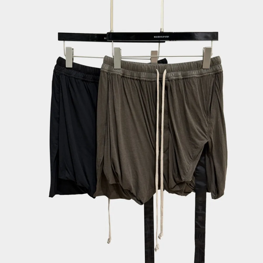High Street Ro Summer Double-layer Thin Fabric Close Fitting Women's Slit and Ribbon Decoration Solid Color Versatile Shorts