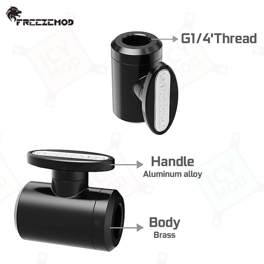 FREEZEMOD Brass Faucet G1/4 Thread Double Internal Thread Water Flow Control Valve Silver/White/Black PC Cooling MOD FM-YGNS