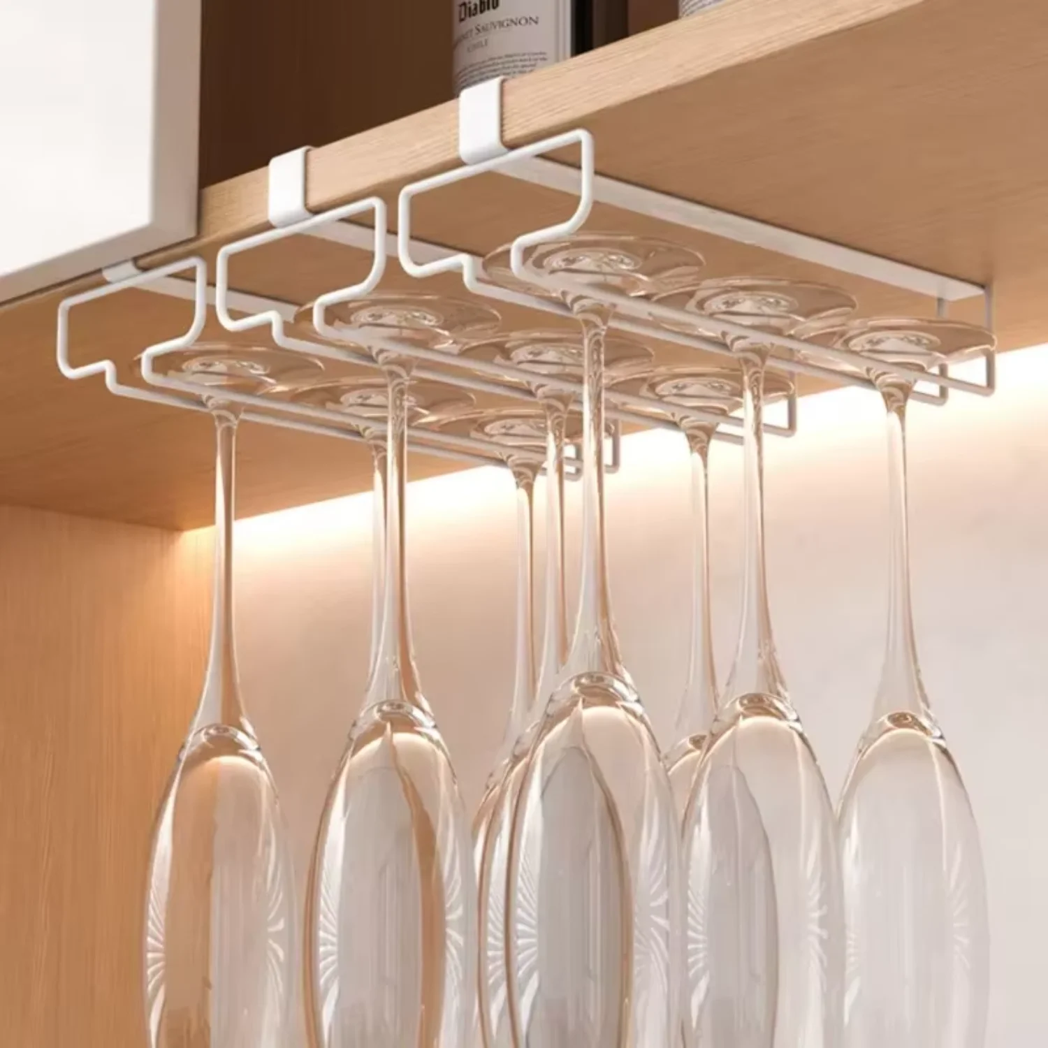 

Hanging Punch-free Wine Glass Holder Household Under Cabinet Champagne Glass Rack Shelf Kitchen Multi-purpose Organizer