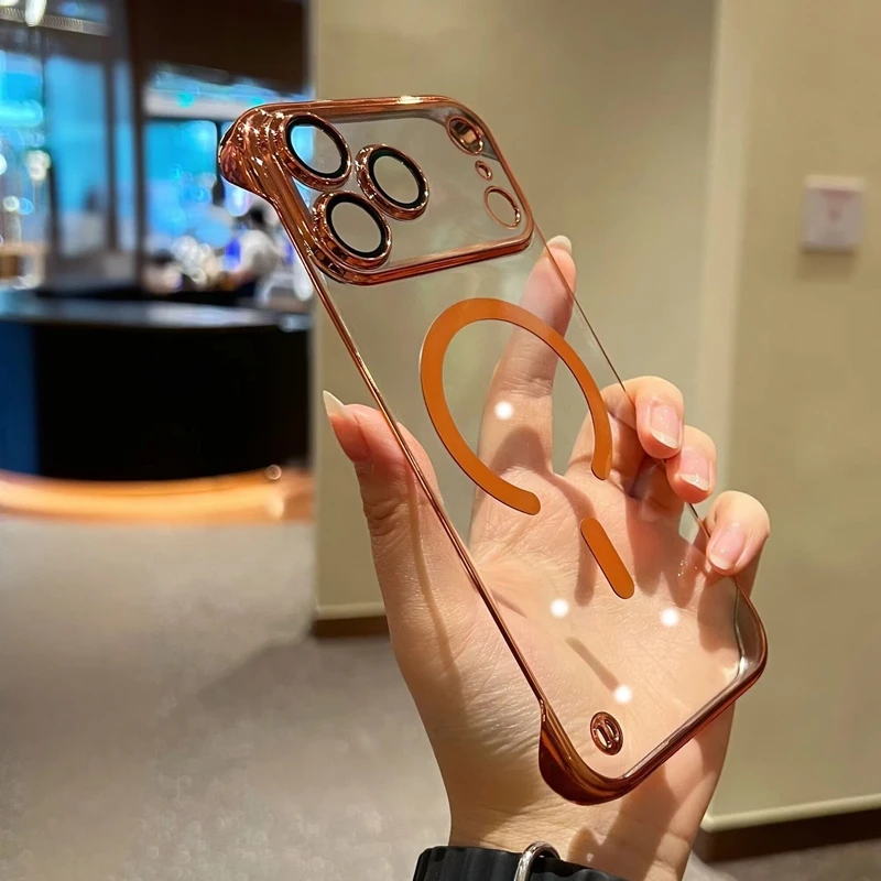 

Frameless Magsafe Case for iPhone 17 Air Wirelss Charge Case for iPhone 13 14 15 16 17 Pro Max Ultra Thin Plating Magnetic Cover