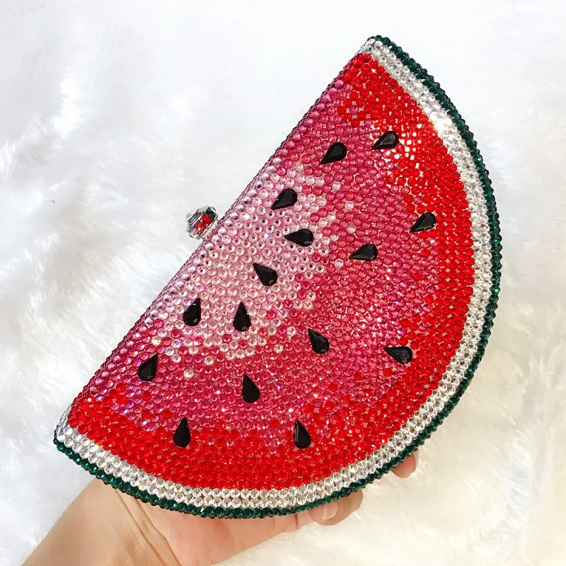 Spring/Summer Crystal Full Diamond Watermelon Bag, Metal Handheld Bag, Banquet Dress, One Shoulder Cross body Chain Women's Bag