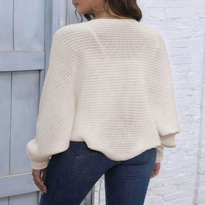 Truien voor dames, cropped vest met open voorkant, gebreide vleermuistruien met lange mouwen, schouderophalen