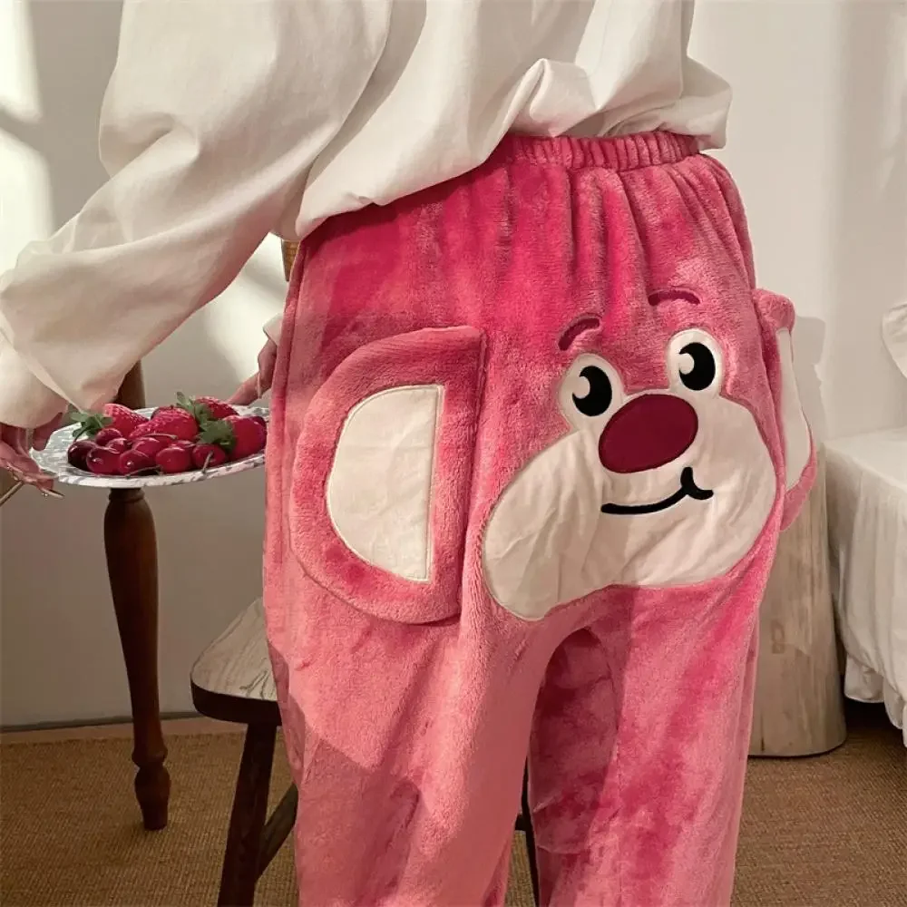 Kawaii Hangyodon Sanrioed Child Women Plush Pajama Pants Anime Winter Warm Coral Fleece Home Clothes Thicken Trousers Cute Soft