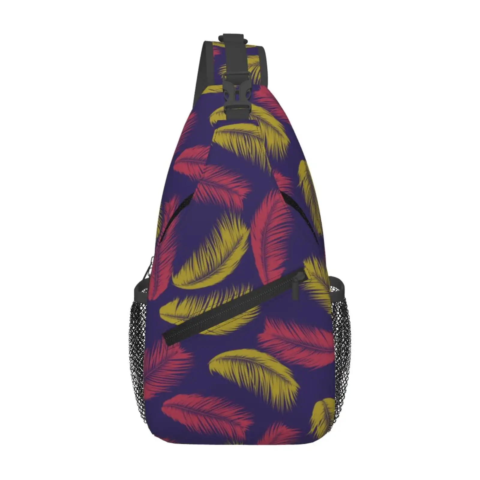 Bolso bandolera para hombre, riñonera de plumas rojas y amarillas, bolso cruzado, bolso de hombro y pecho, bolso de gimnasio pequeño, mochila cruzada antirrobo