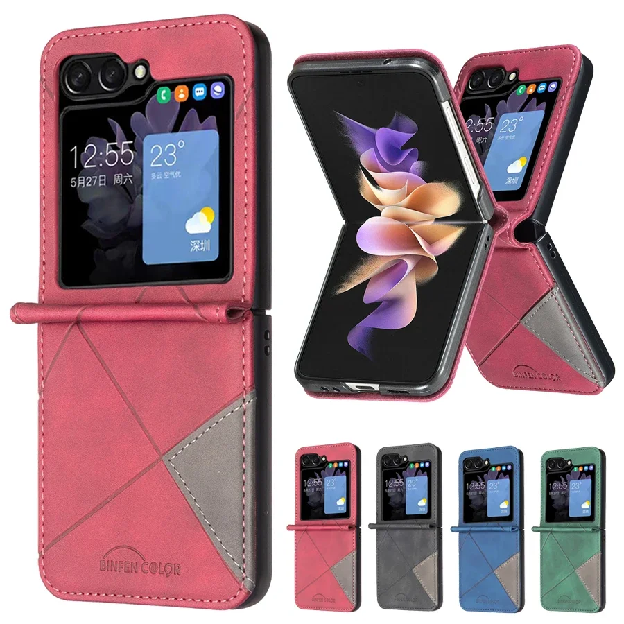 Luxury Wallet Prismatic Flip Leather Cover Stand Case For Samsung Galaxy Z Flip5 Business Fall Prevention Shell Z Flip 5 Fundas