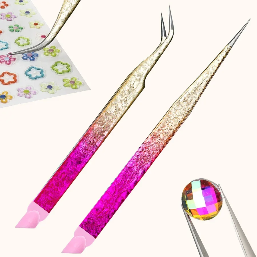 Double Ended Silicone Nail Art Tweezers Pressing Head Stickers Rhinestones Pick up Clip Professional Eyelash Extension Makeup To