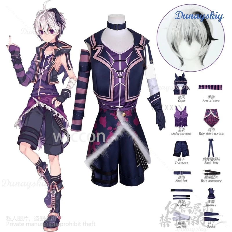 

Flower V4 Cosplay Virtual YouTuber Costumes Short Pants Uniform Wigs For Boys Man Roleplay Halloween Christmas Party