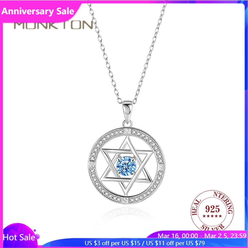 

Monkton 100% 925 Sterling Silver Full Circle Zirconia Nacklace for Women Fashion Hollow Star of David Jewelry Best Friend Gift