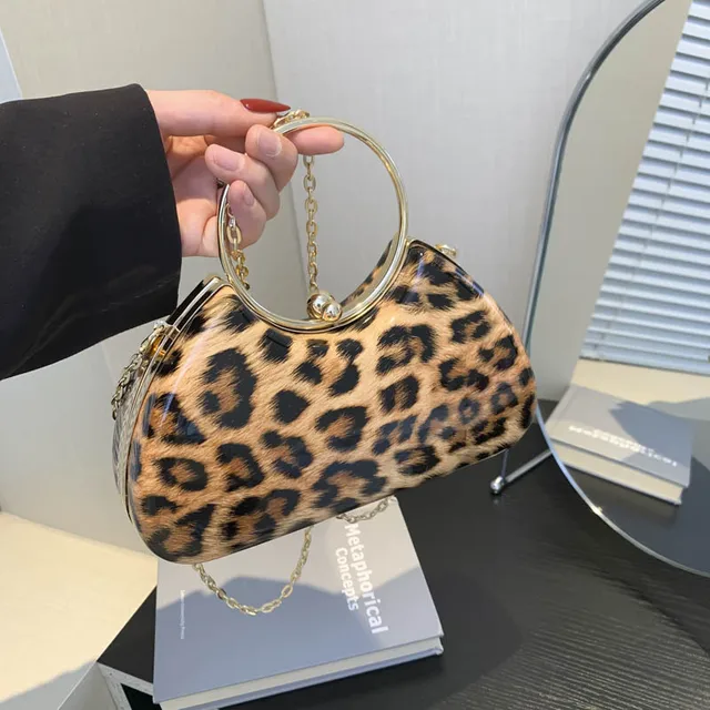 Torebki na ramię Leopard Fashion PU Leather Chains Moto & Biker Torebki dla kobiet Designer Luxury Crossbody Bag Sac De Luxe Femme
