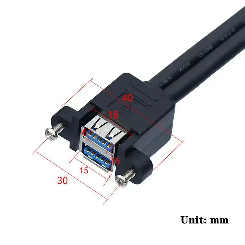 USB 3.0 Data Elbow 90 Degree 20Pin to Computer Dual A Female Head With Fixed Screw Holes, Stacked UP And Down For Rear Expansion