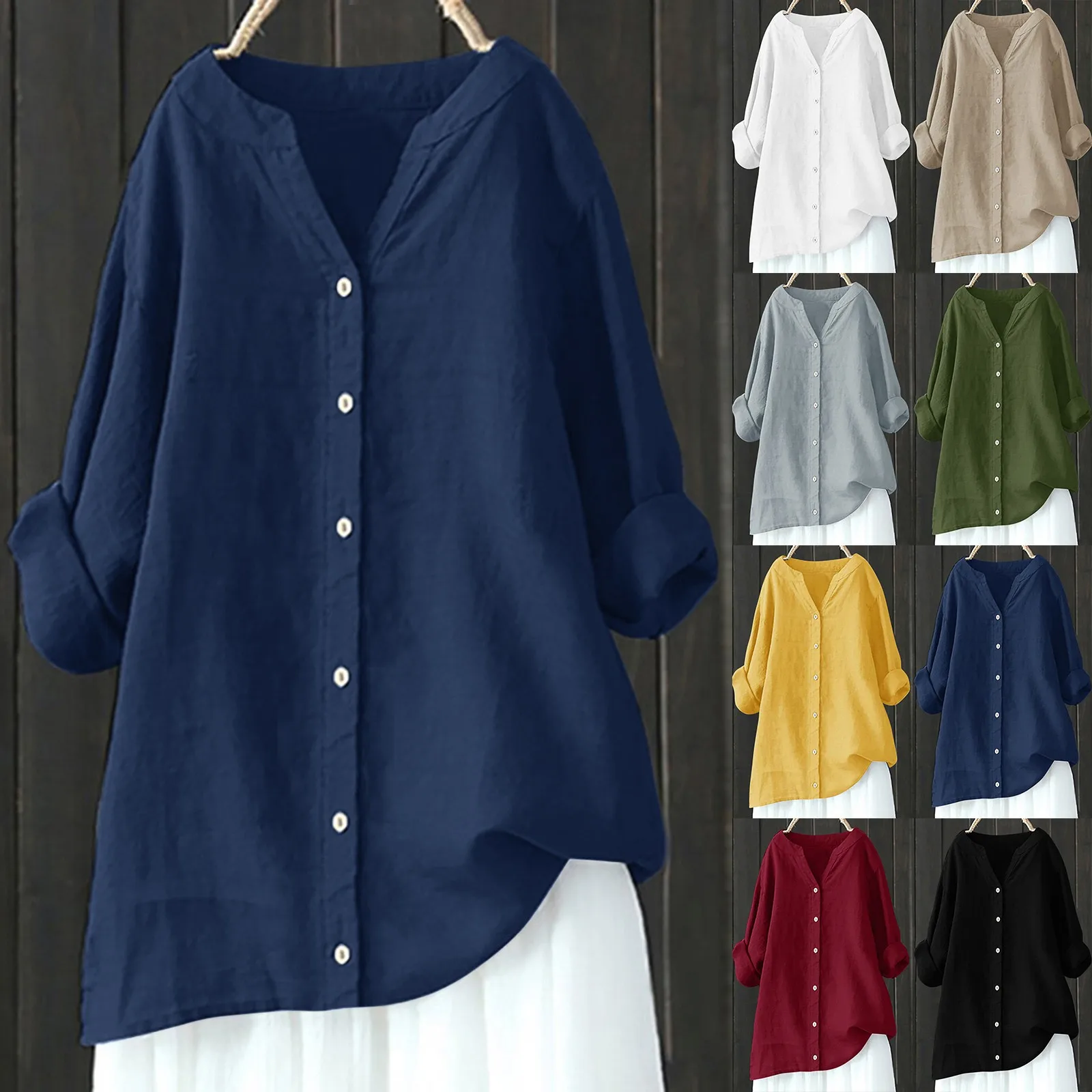 

New women's cotton and linen texture shirts, long-sleeved shirts, button shirts, loose and large size, summer and autumn