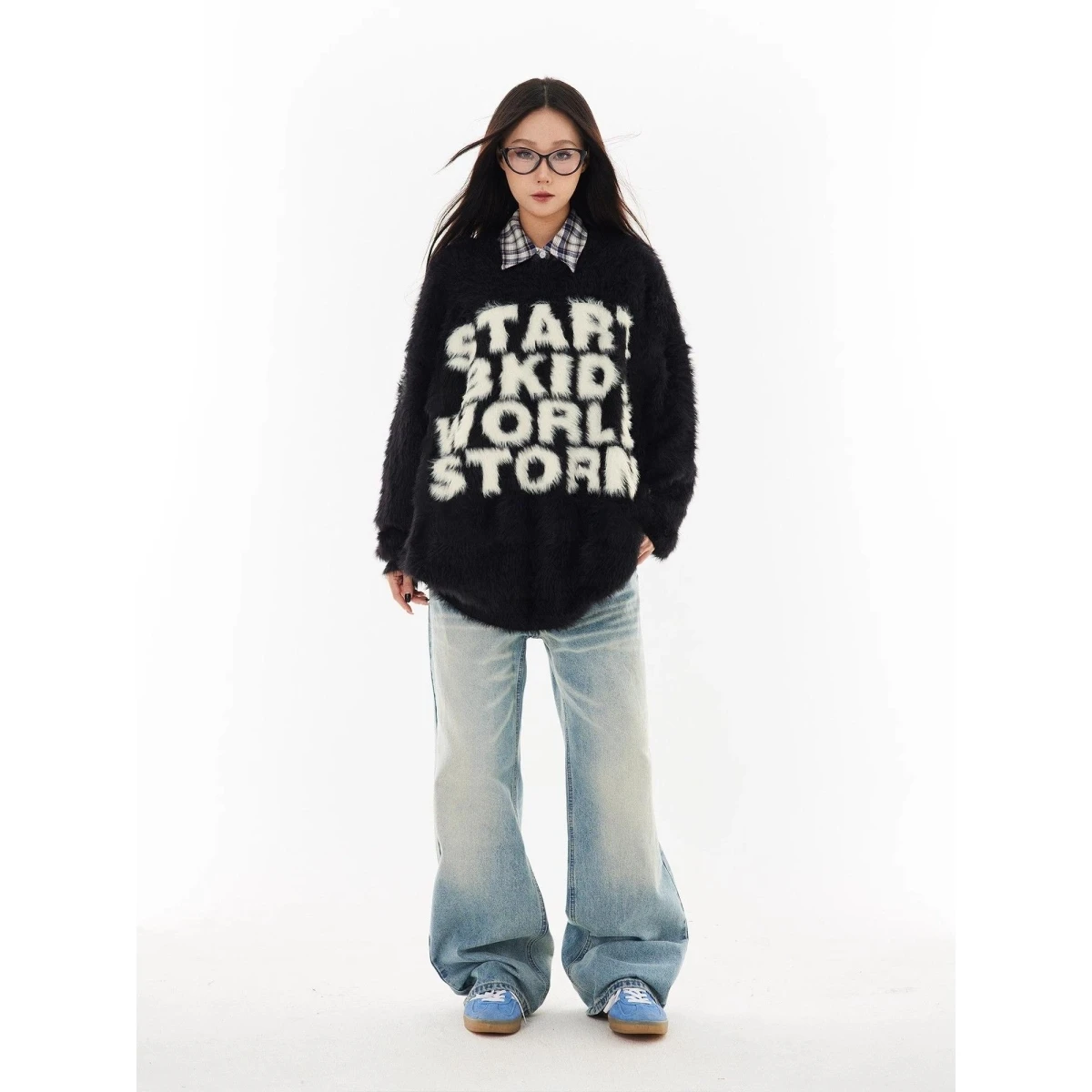 Sweater Bulu Mink Trendy Model Longgar Gaya Retro Amerika untuk Pasangan, Mantel Santai Bahan Serat Polyester untuk Musim Gugur