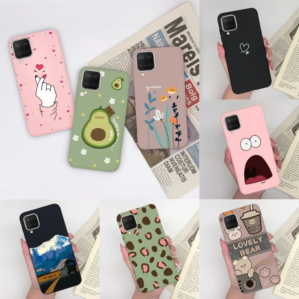 Per Samsung Galaxy A12 M12 F12 custodia Cute Love Heart Cover opaca per SamsungM12 GalaxyA12 A 12 M 12 F 12 Flower Fundas Phone Case