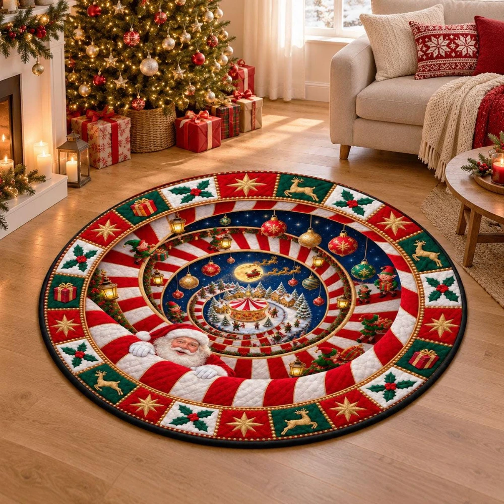 Candy Cane Vortex Santa Floor Mat Bedroom Kitchen Coffee Table Entrance Hallway Sofa Side Home Decor Doormat Circle Area Rug