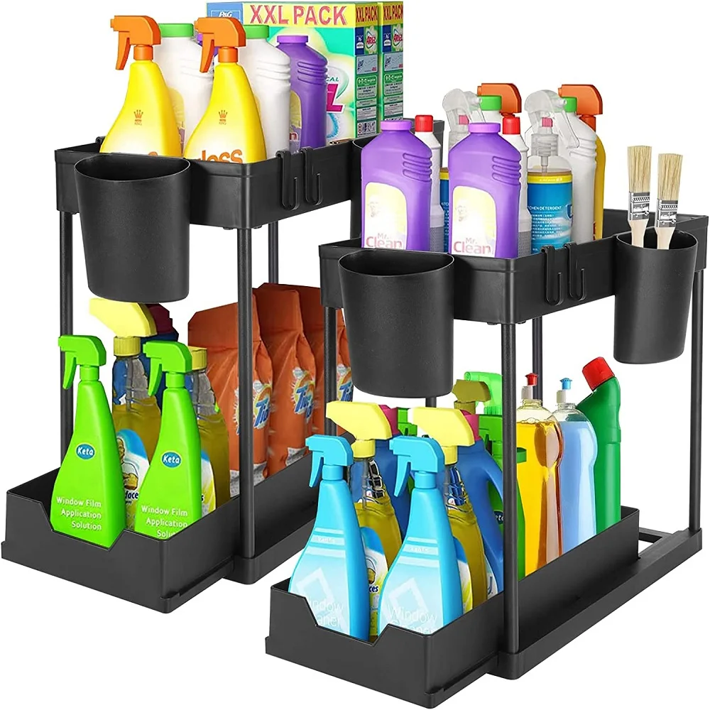 

Kitchen Under Sink Organizer Storage Rack 2 Layer Shampoo Detergent Cabinet Spices Rack Bathroom Cosmetics Storage