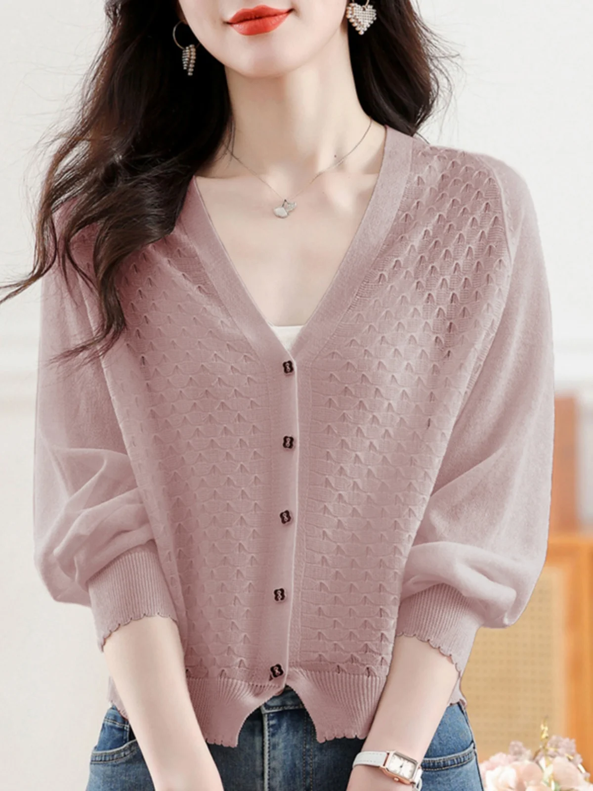 High Quality Bat Sleeve Knitted Cardigan for Women's Summer Thin Loose V-neck Air-conditioned Shirt Top Shawl Short Jacket