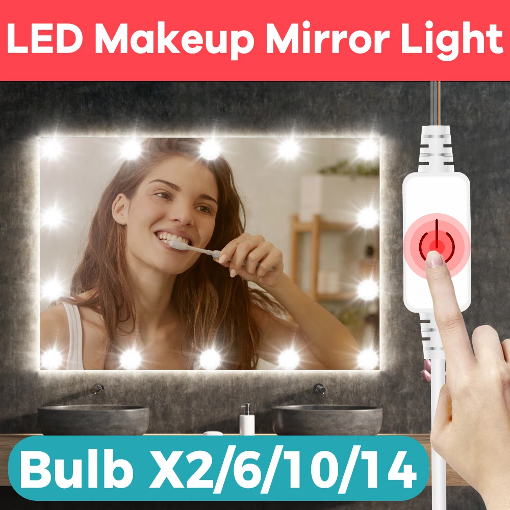 Mirror Light 10 Bulbs LED Lady Beauty Vanity Lights USB Hollywood Bathroom Dressing Table Lamps Dimmable Makeup Fill Lamp Bulb