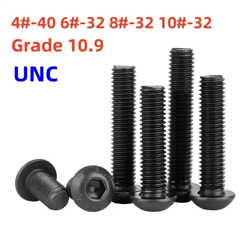 UNC Mushroom Head Allen Bolts 4#-40 6#-32 8#-32 10#-32 Grade 10.9 Black Hexagon Socket Round Head Screw