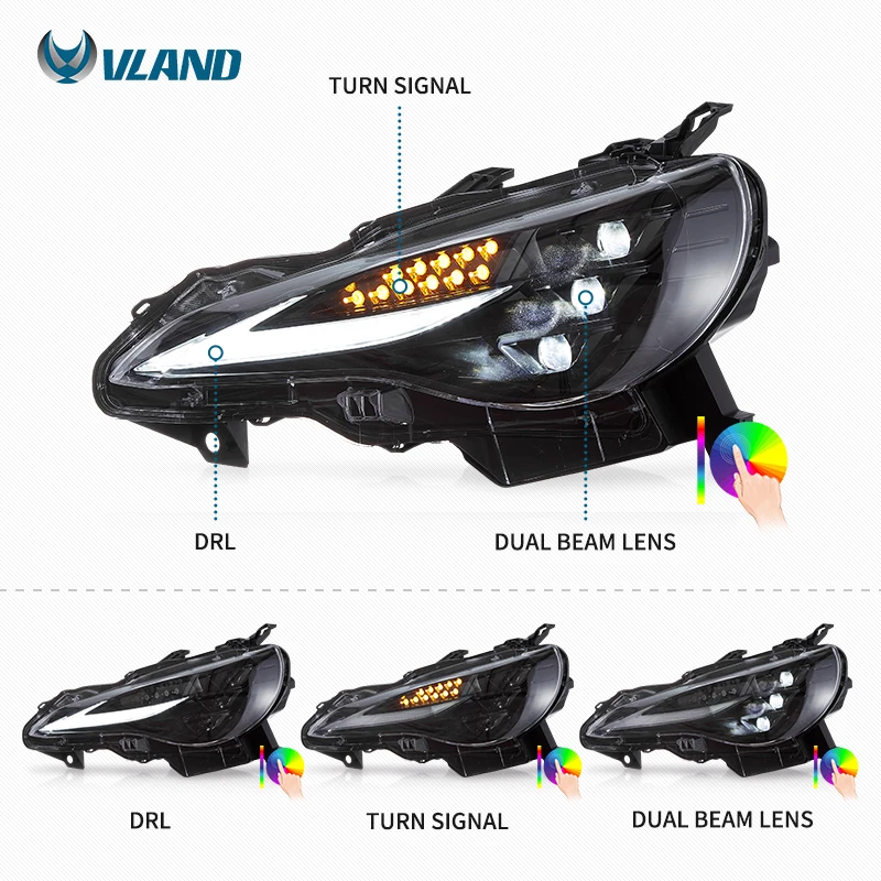 For Toyota 86, Subaru BRZ, Scion FR-S RGB LED Headlamp, Plug And Play Direct Installation Without Additional Wiring Modification