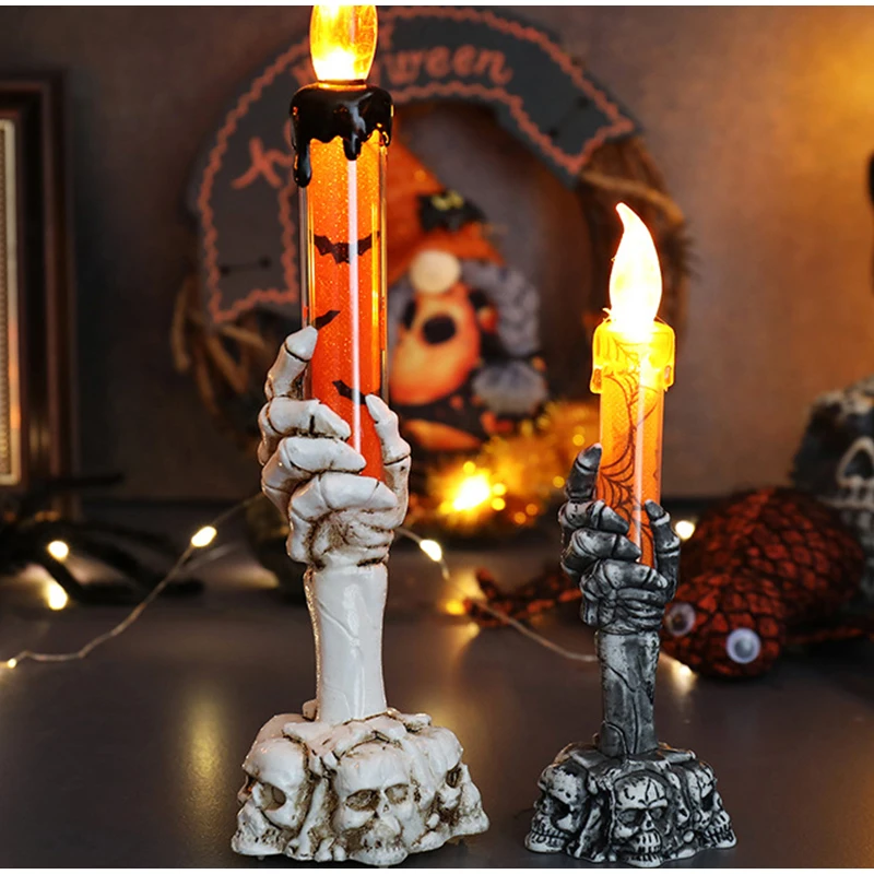 Halloween Electronic Candle Decoration Ghost Hand Light Up Led Twinkle Candlestick Halloween Candlestick Gothic Mantel Decor