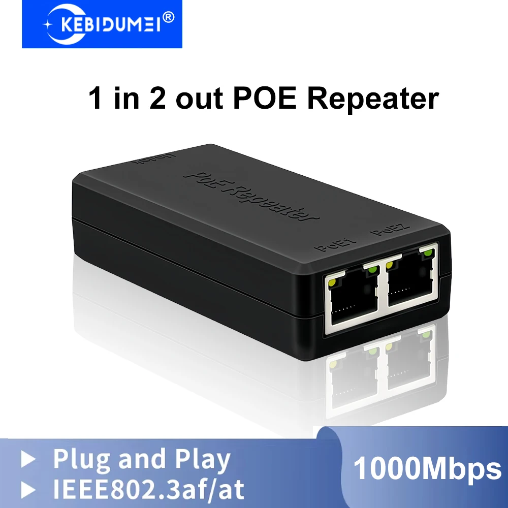 

2-портовый повторитель POE, 100/1000 Мбит/с, 1–2 удлинитель сетевого сигнала POE с IEEE802.3af/at Plug&Play на открытом воздухе для камеры с коммутатором POE
